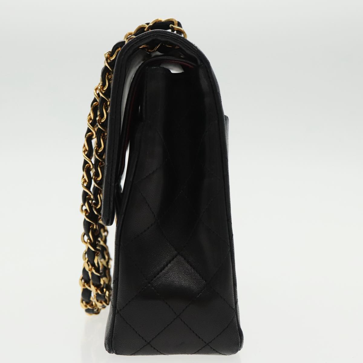 CHANEL Matelasse Chain Hand Bag Lamb Skin Black Gold CC 95715A