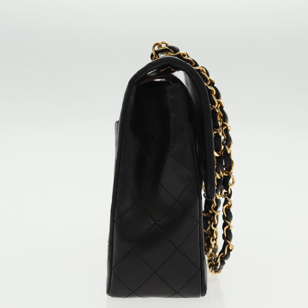 CHANEL Matelasse Chain Hand Bag Lamb Skin Black Gold CC 95715A