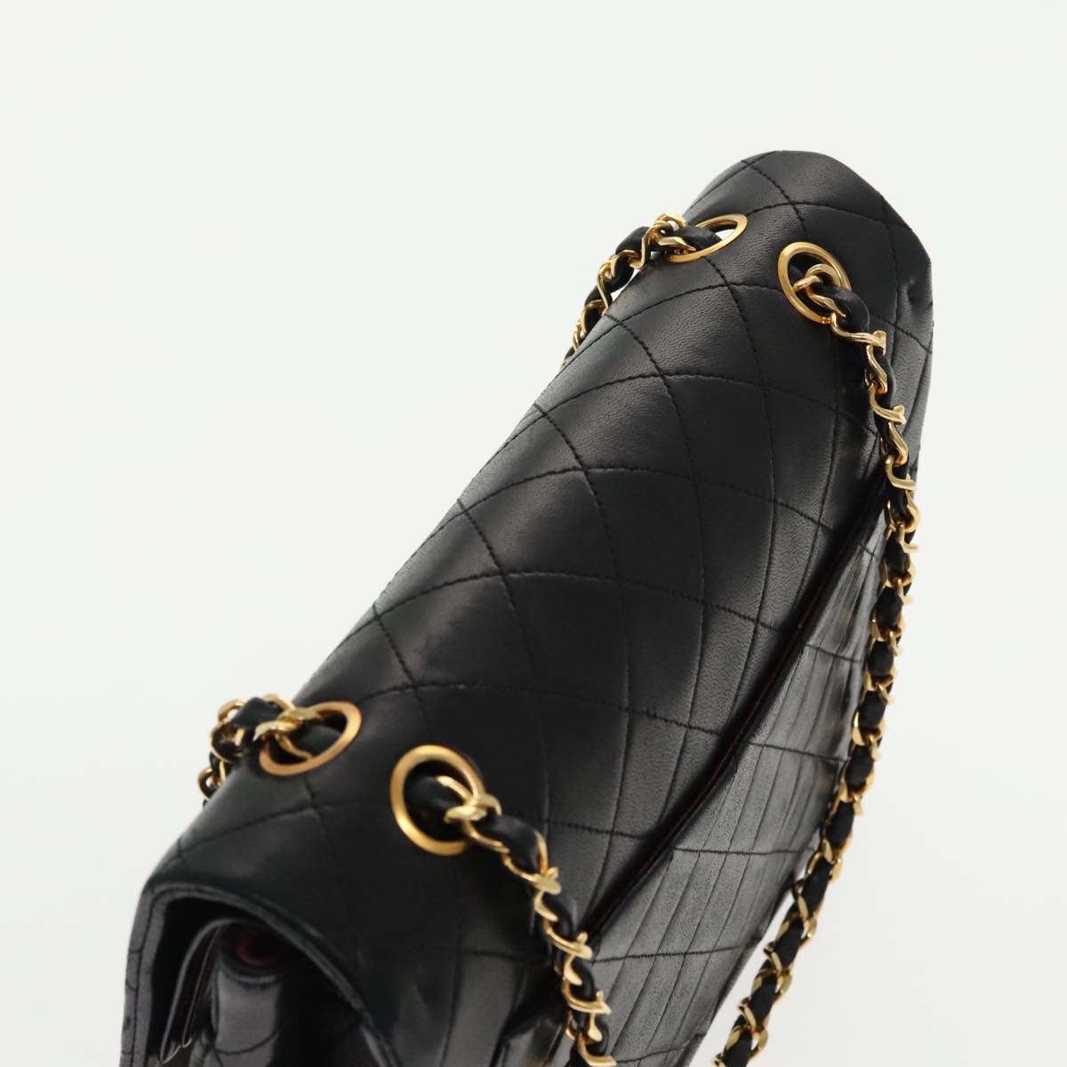 CHANEL Matelasse Chain Hand Bag Lamb Skin Black Gold CC 95715A