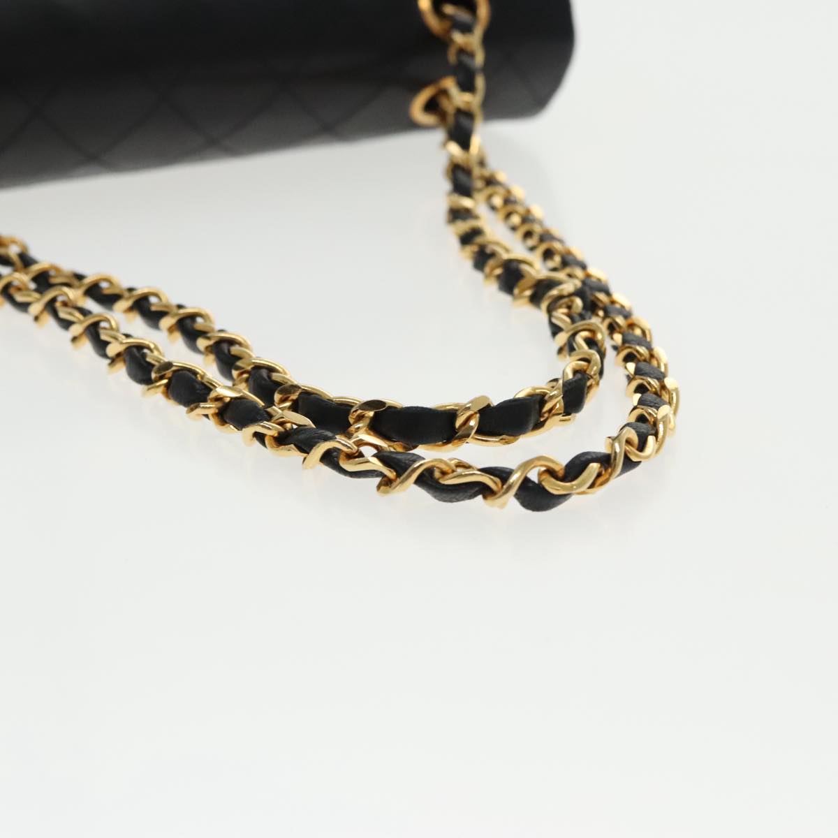 CHANEL Matelasse Chain Hand Bag Lamb Skin Black Gold CC 95715A