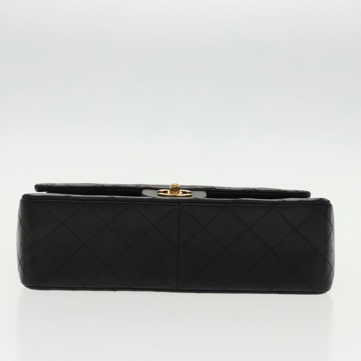 CHANEL Matelasse Chain Hand Bag Lamb Skin Black Gold CC 95715A