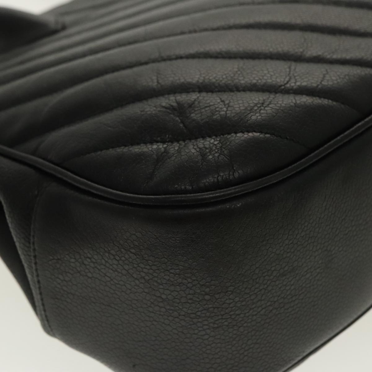 CHANEL V Stitch Hand Bag Caviar Skin Black Gold CC 95729
