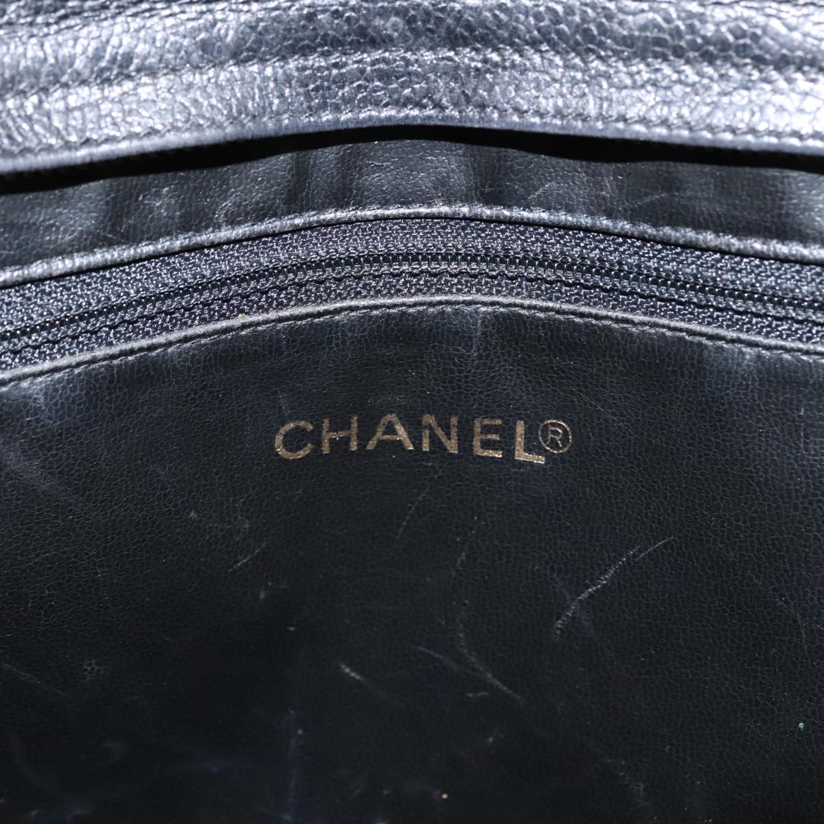 CHANEL V Stitch Hand Bag Caviar Skin Black Gold CC 95729