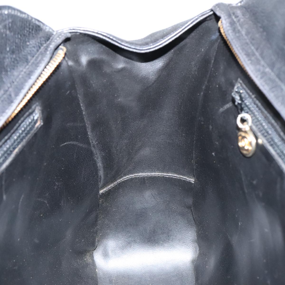 CHANEL V Stitch Hand Bag Caviar Skin Black Gold CC 95729