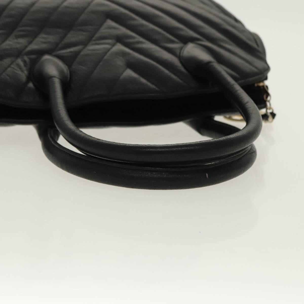 CHANEL V Stitch Hand Bag Caviar Skin Black Gold CC 95729