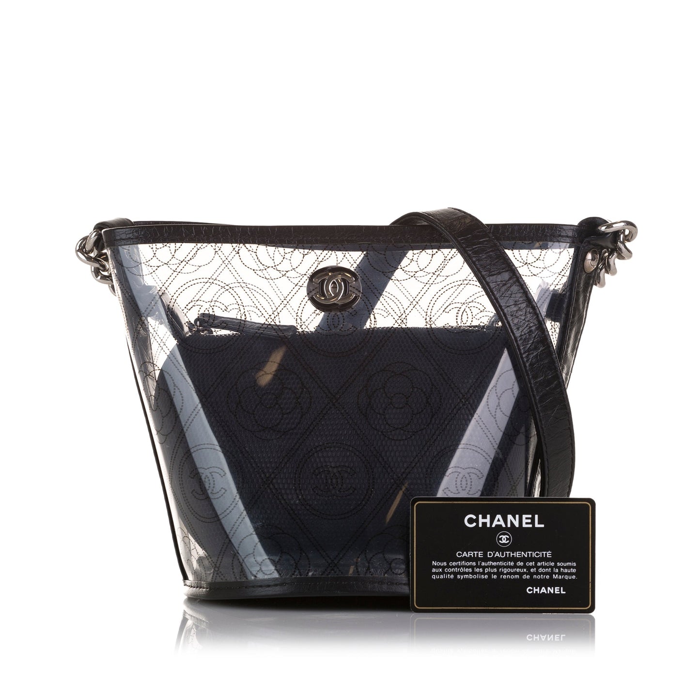 Chanel Sac Crumpled Calfskin PVC Camellia Bucket