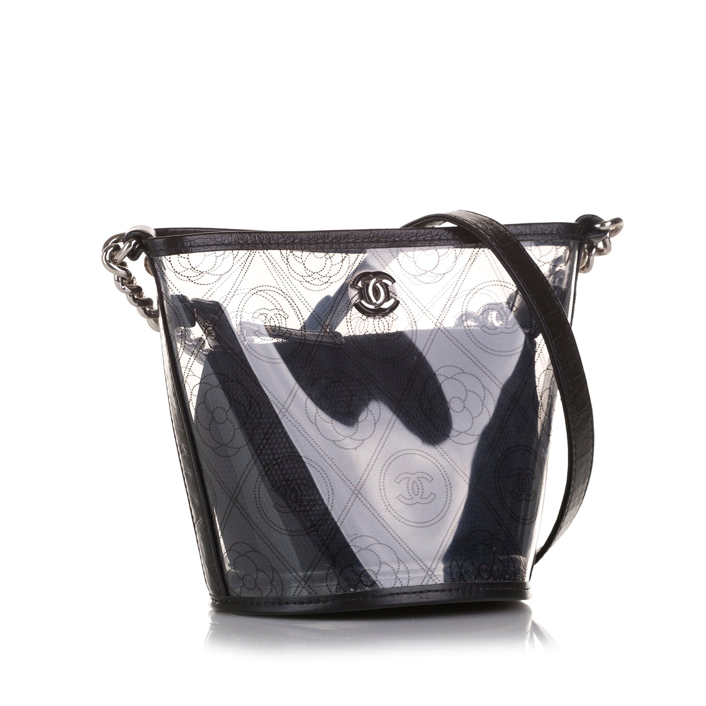 Chanel Sac Crumpled Calfskin PVC Camellia Bucket