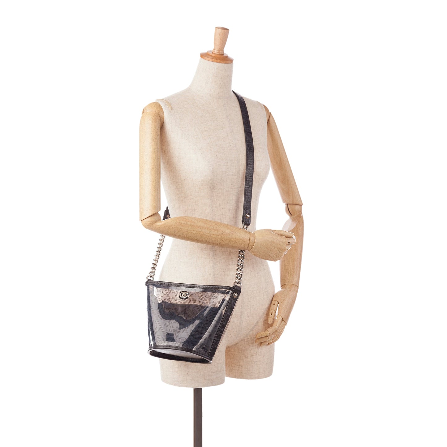 Chanel Sac Crumpled Calfskin PVC Camellia Bucket