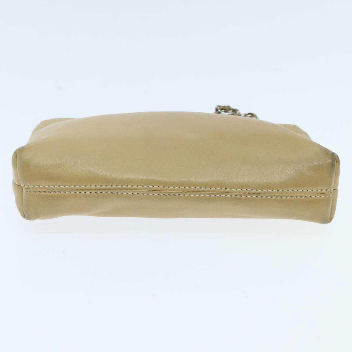 CHANEL Chain Shoulder Pouch Leather Beige Silver CC 96004