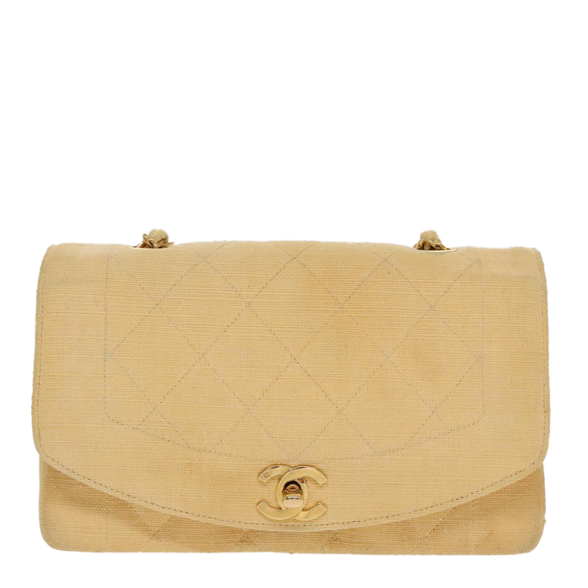 CHANEL Matelasse Chain Shoulder Bag Canvas Beige Gold CC 96216