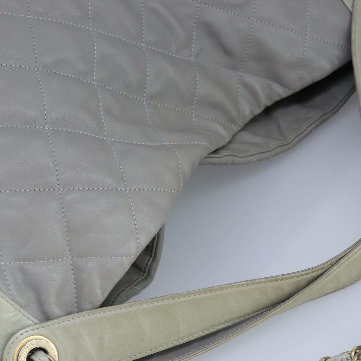 CHANEL Chain Shoulder Bag Leather 2way Gray Gold CC 96778