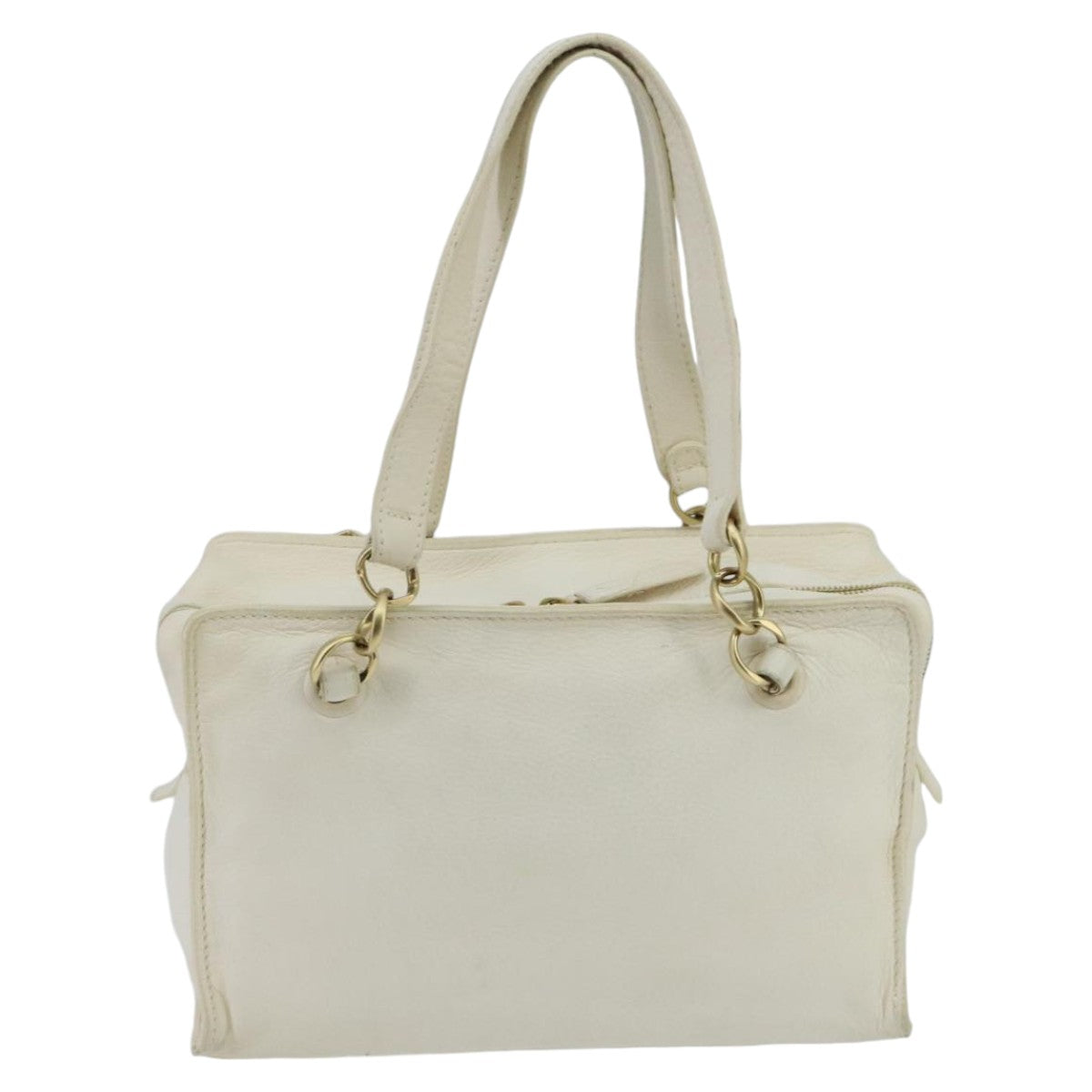 CHANEL Shoulder Bag Leather White Gold CC 97045