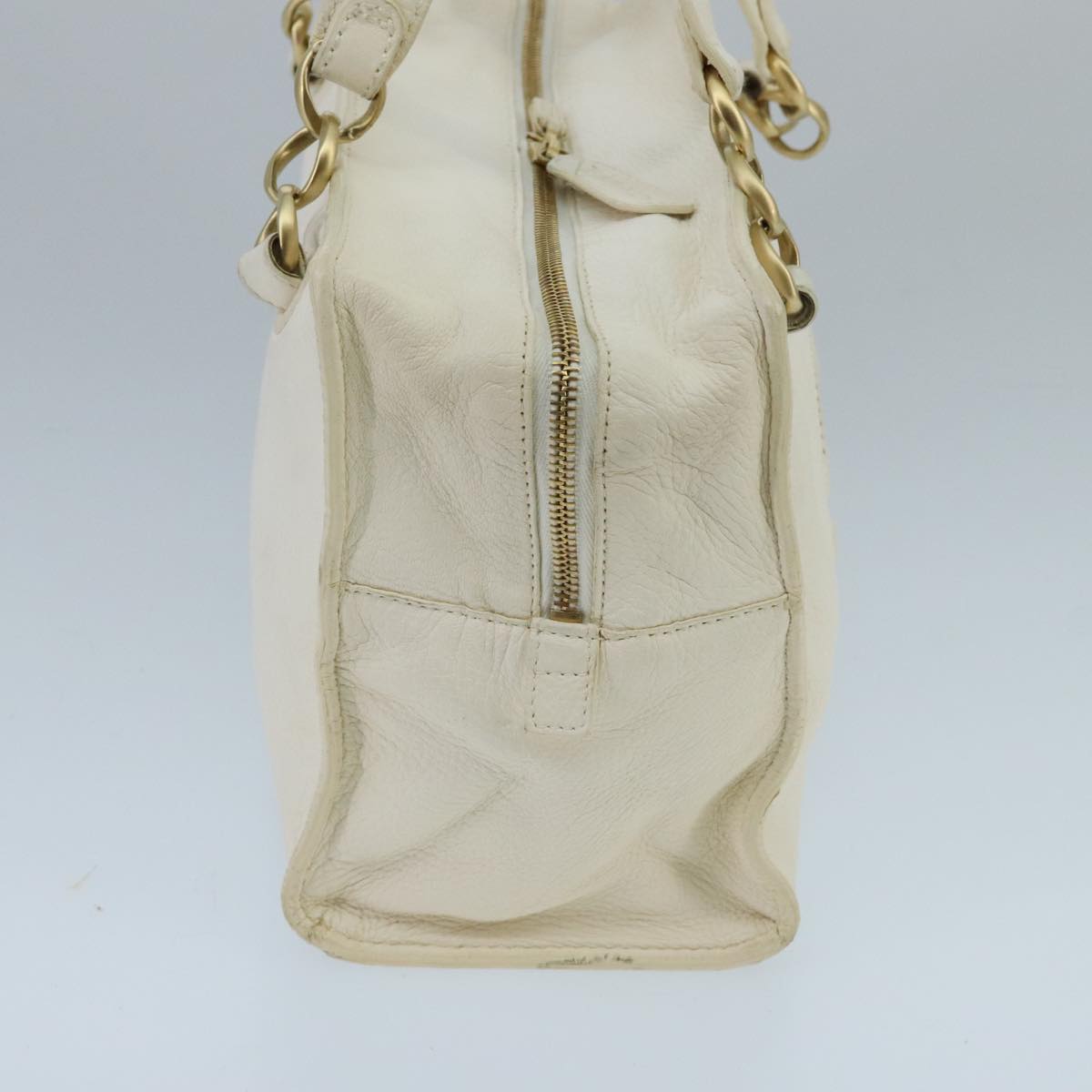 CHANEL Shoulder Bag Leather White Gold CC 97045