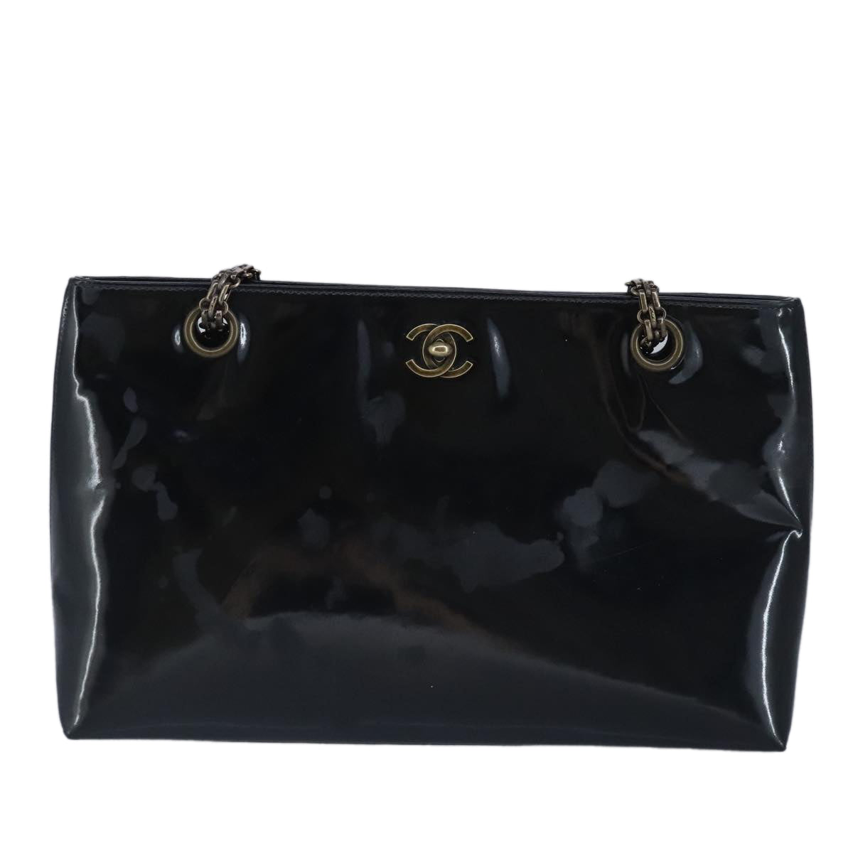 CHANEL Chain Shoulder Bag Patent leather Black CC 97053