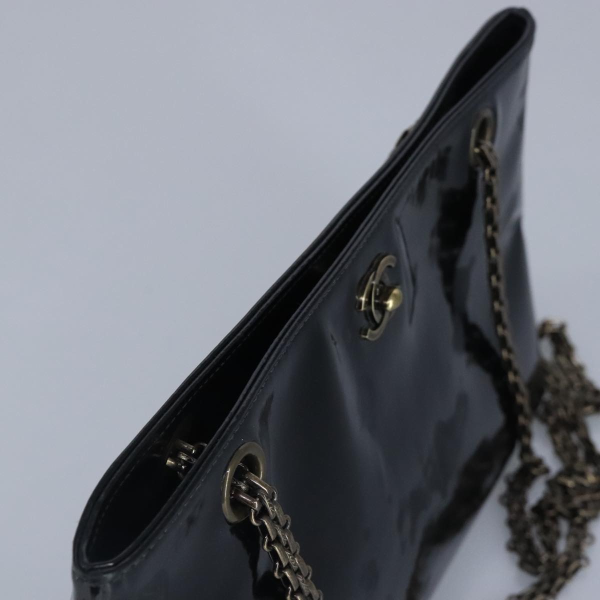 CHANEL Chain Shoulder Bag Patent leather Black CC 97053