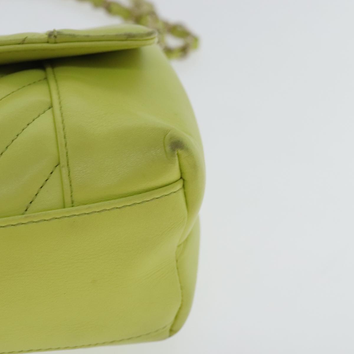 CHANEL Chain V Stitch Shoulder Bag Lamb Skin Yellow Gold CC 97148