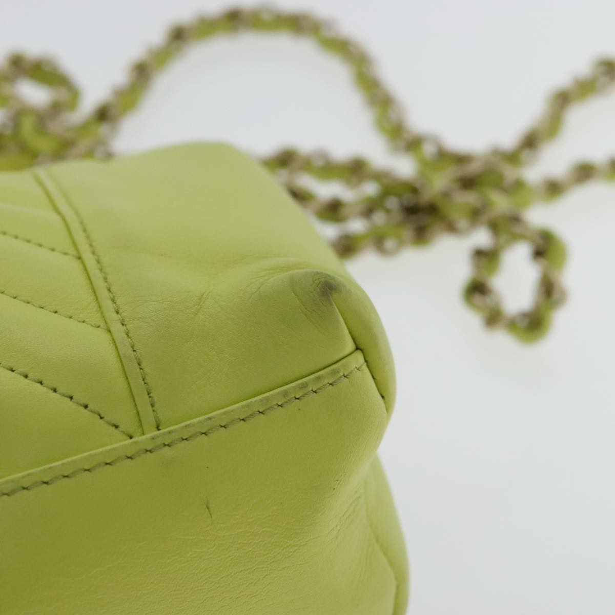CHANEL Chain V Stitch Shoulder Bag Lamb Skin Yellow Gold CC 97148
