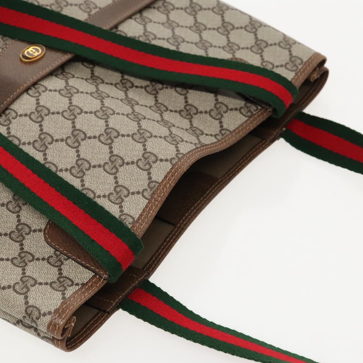 GUCCI GG Supreme Webshire Line Tote Bag PVC Leather Beige 39 02 003 97160