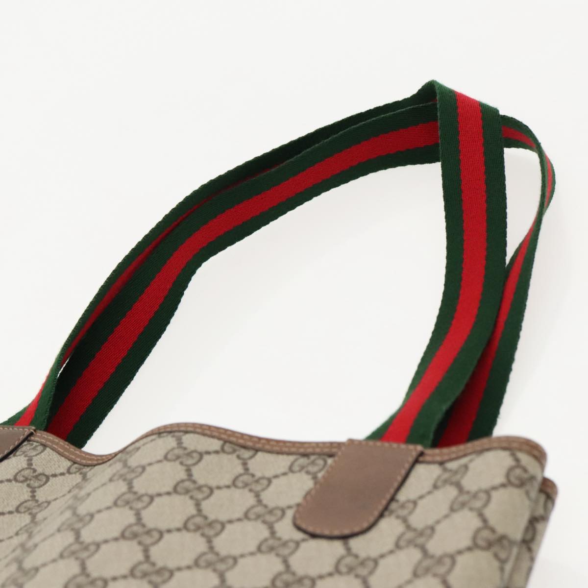 GUCCI GG Supreme Webshire Line Tote Bag PVC Leather Beige 39 02 003 97160