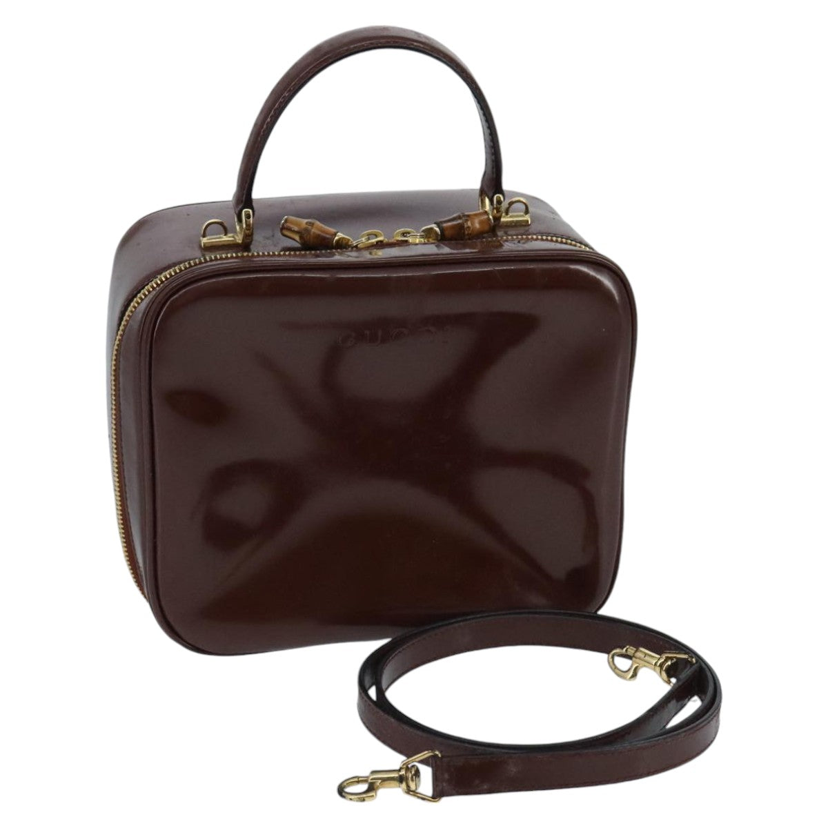 GUCCI Bamboo Vanity Cosmetic Pouch Enamel 2way Brown 000 2040 0323 97359