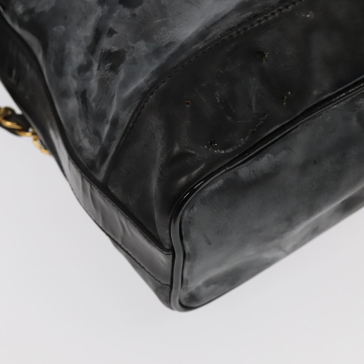 CHANEL Shoulder Bag Enamel Black Gold CC 97456