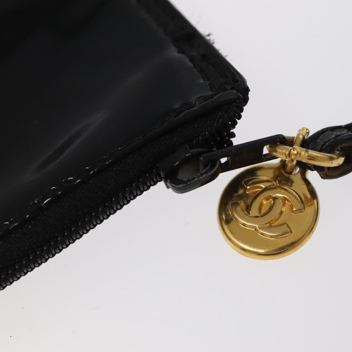 CHANEL Shoulder Bag Enamel Black Gold CC 97456