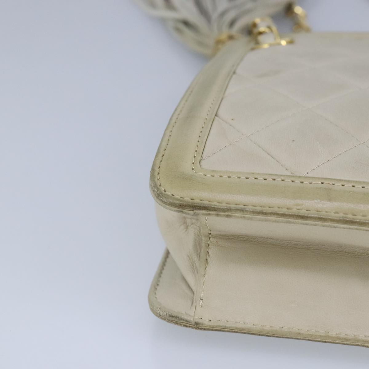CHANEL Matelasse Chain Shoulder Bag Lamb Skin Beige Gold CC 97457