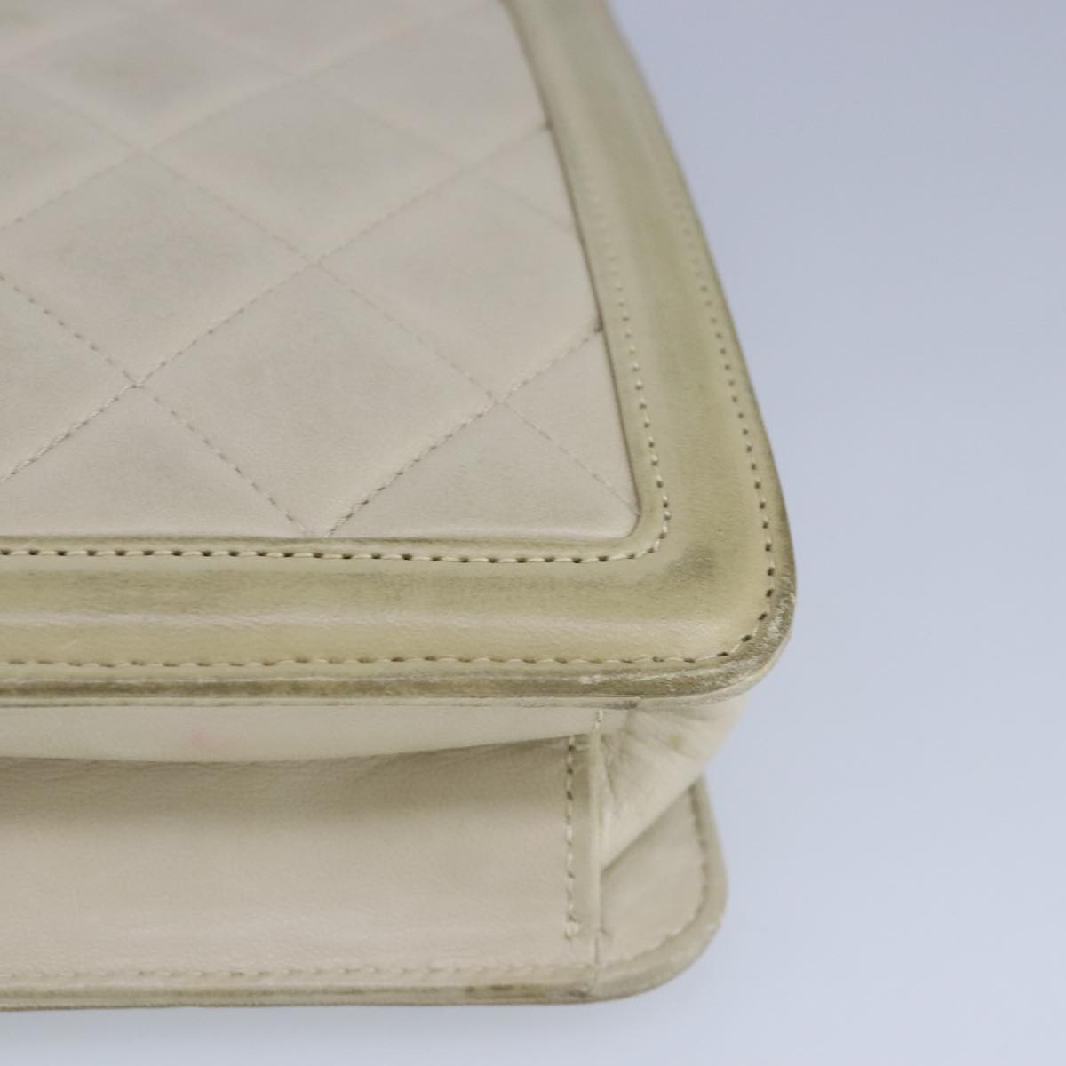 CHANEL Matelasse Chain Shoulder Bag Lamb Skin Beige Gold CC 97457