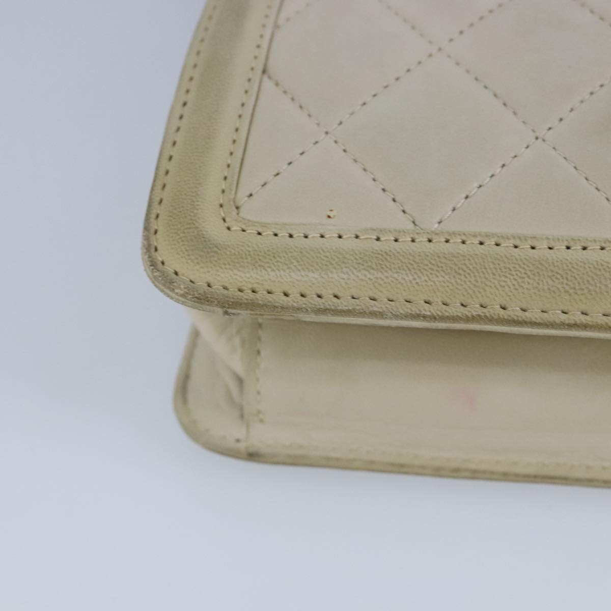CHANEL Matelasse Chain Shoulder Bag Lamb Skin Beige Gold CC 97457