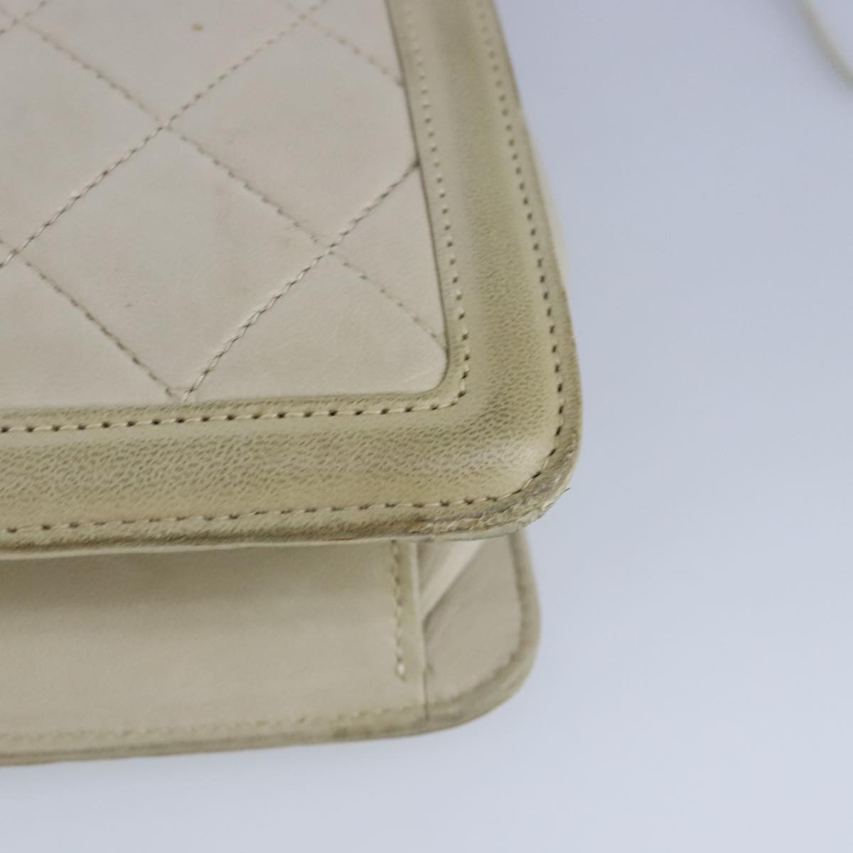 CHANEL Matelasse Chain Shoulder Bag Lamb Skin Beige Gold CC 97457