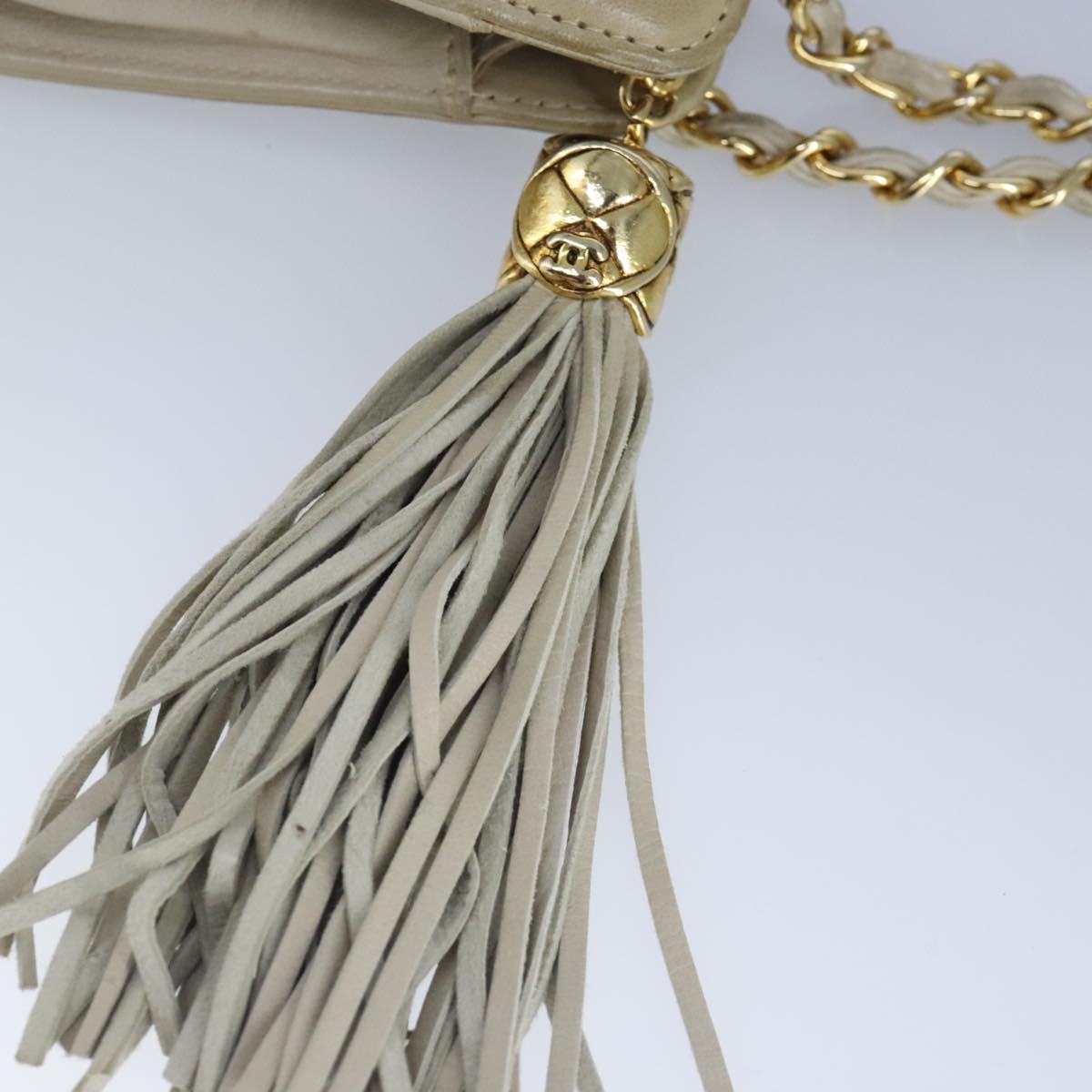 CHANEL Matelasse Chain Shoulder Bag Lamb Skin Beige Gold CC 97457