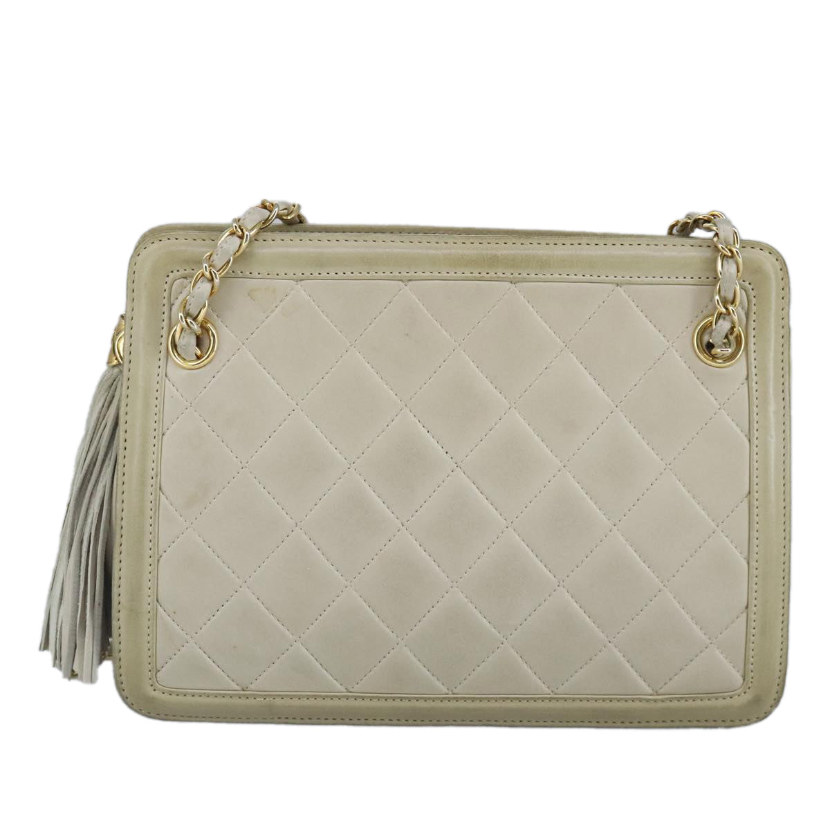 CHANEL Matelasse Chain Shoulder Bag Lamb Skin Beige Gold CC 97457