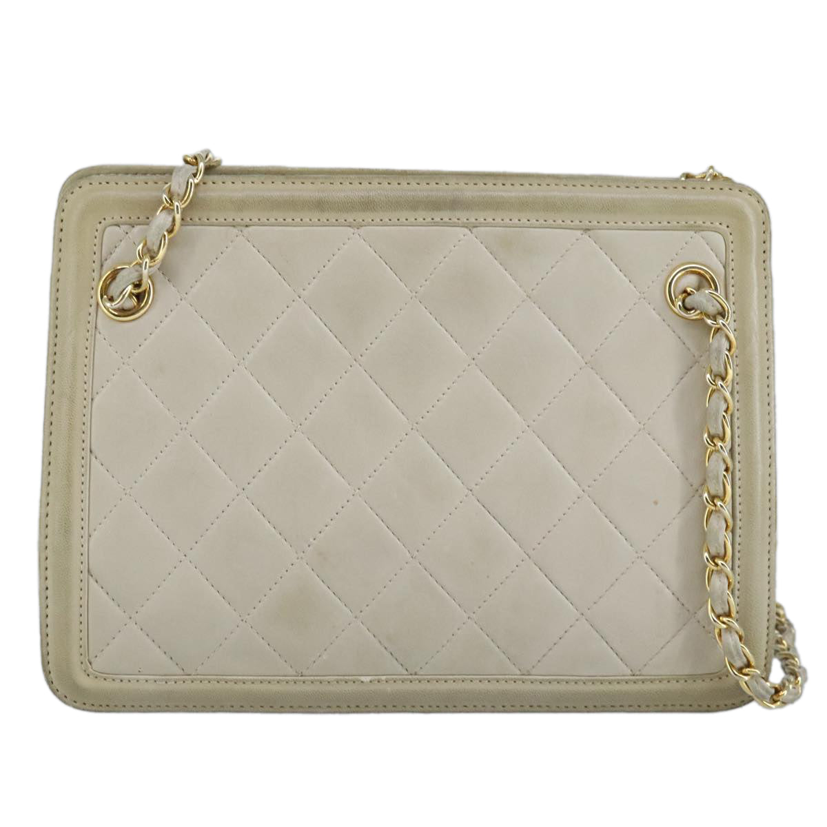 CHANEL Matelasse Chain Shoulder Bag Lamb Skin Beige Gold CC 97457