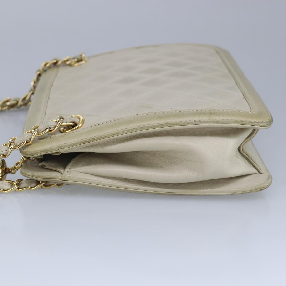 CHANEL Matelasse Chain Shoulder Bag Lamb Skin Beige Gold CC 97457