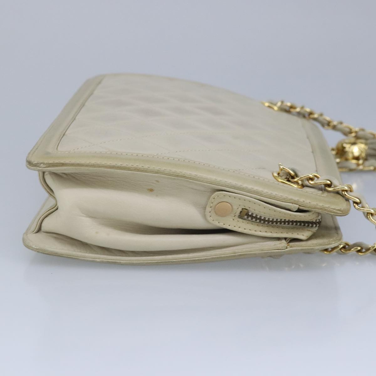 CHANEL Matelasse Chain Shoulder Bag Lamb Skin Beige Gold CC 97457