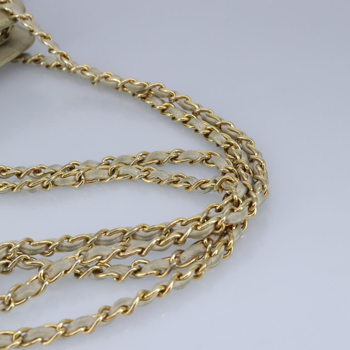 CHANEL Matelasse Chain Shoulder Bag Lamb Skin Beige Gold CC 97457