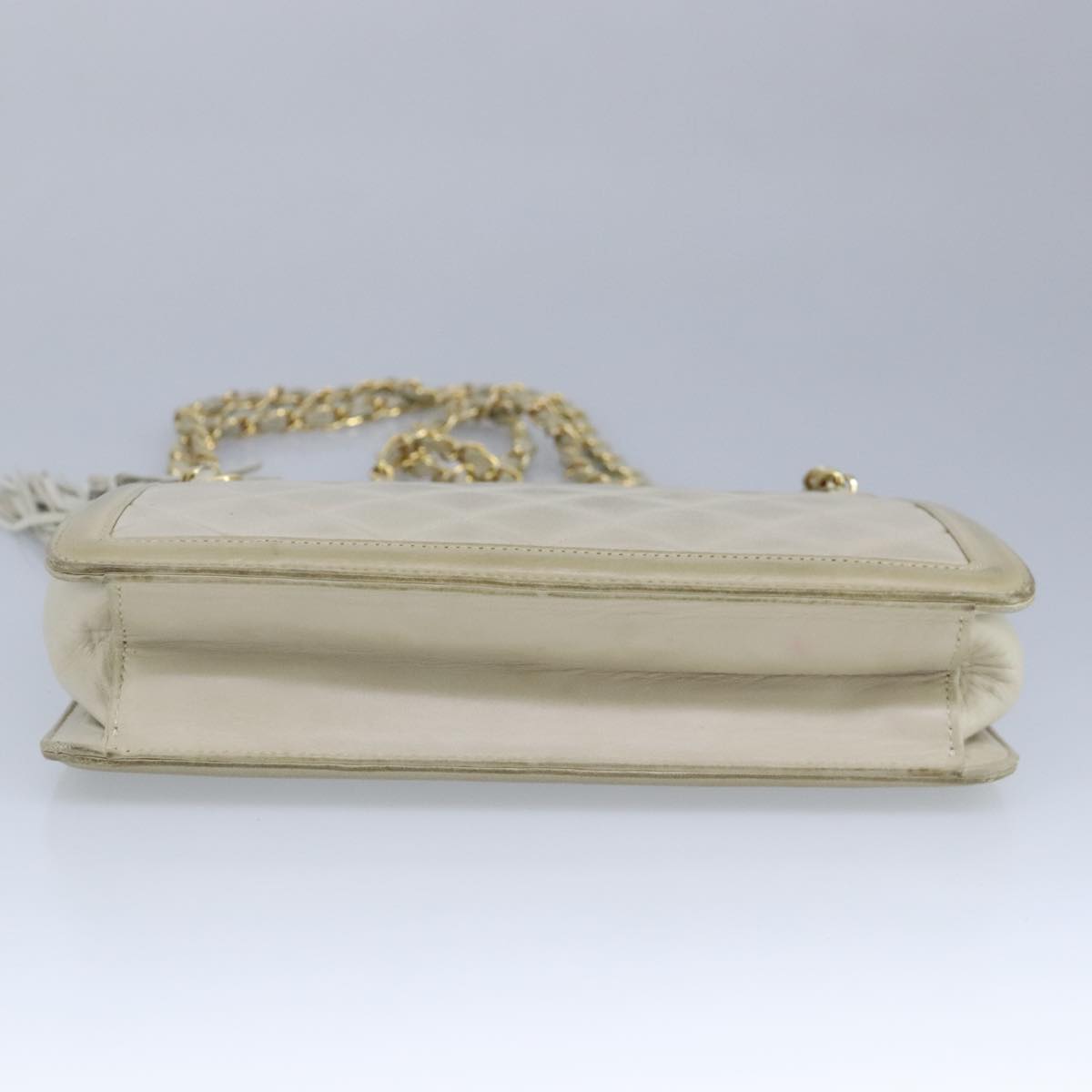 CHANEL Matelasse Chain Shoulder Bag Lamb Skin Beige Gold CC 97457