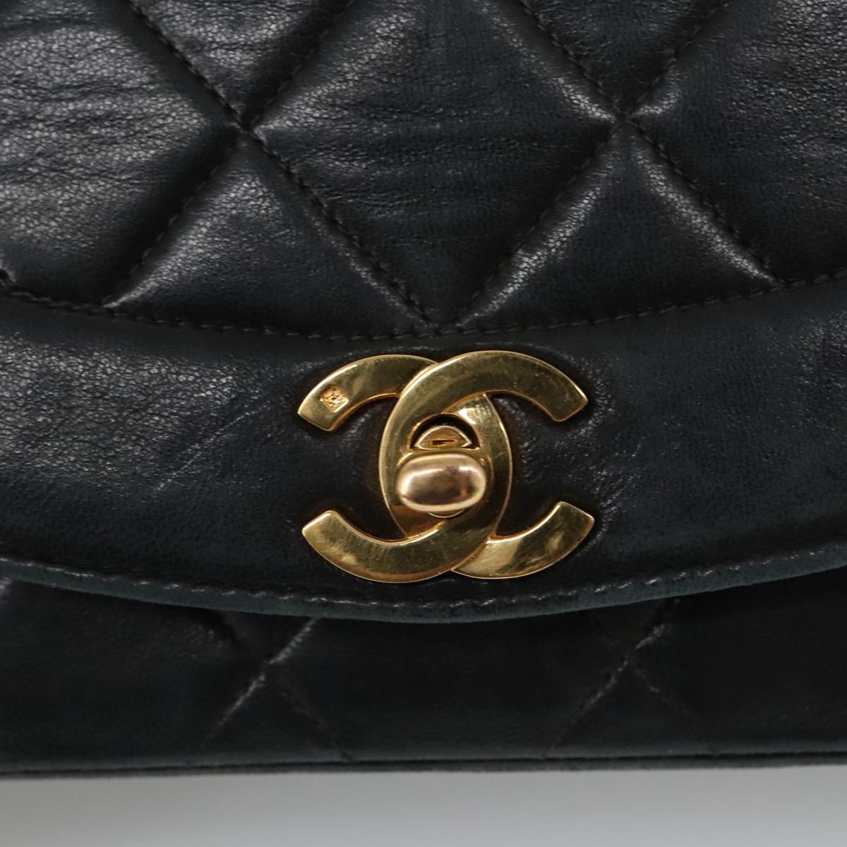 CHANEL Matelasse Chain Shoulder Bag Lamb Skin Black Gold CC 97459