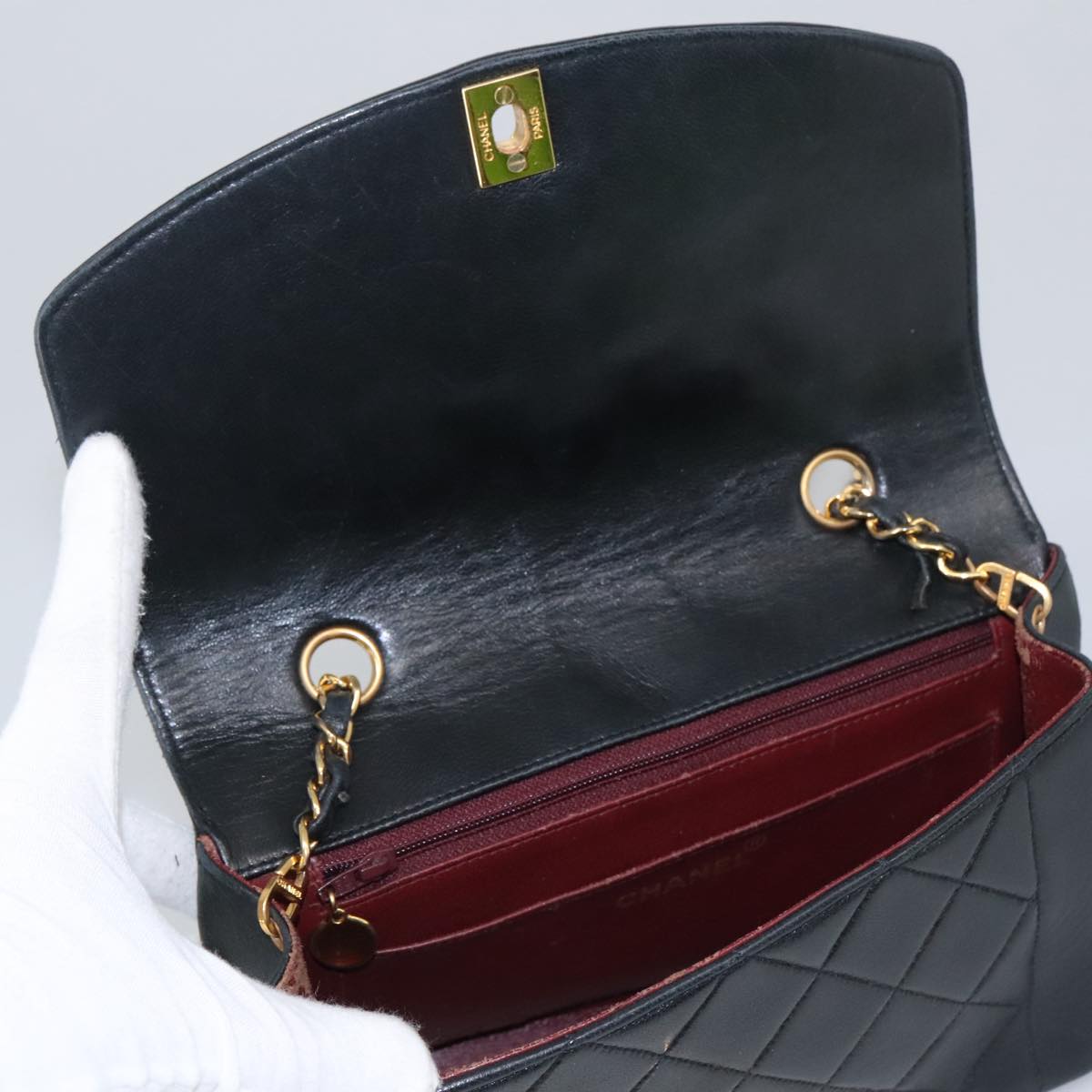 CHANEL Matelasse Chain Shoulder Bag Lamb Skin Black Gold CC 97459