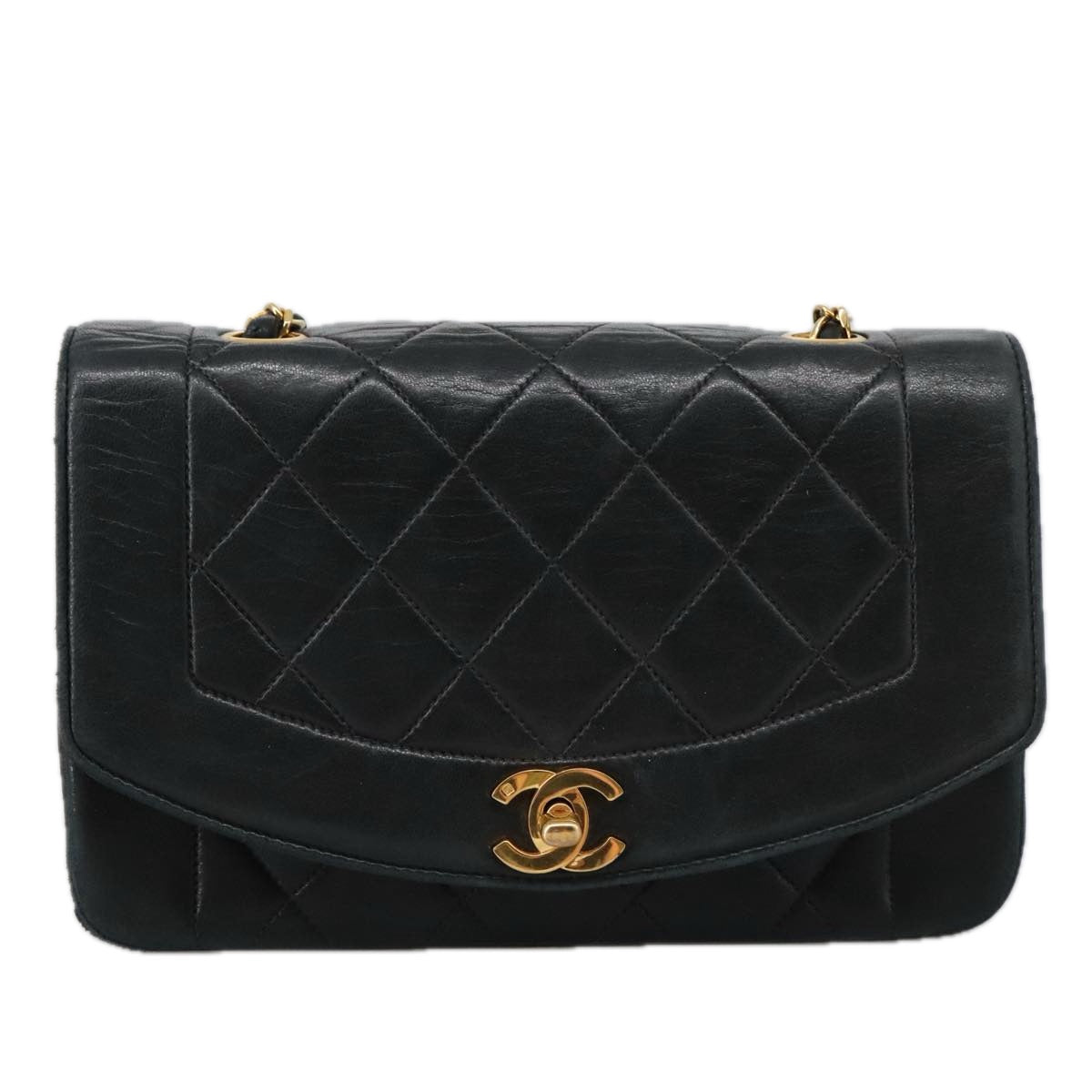 CHANEL Matelasse Chain Shoulder Bag Lamb Skin Black Gold CC 97459