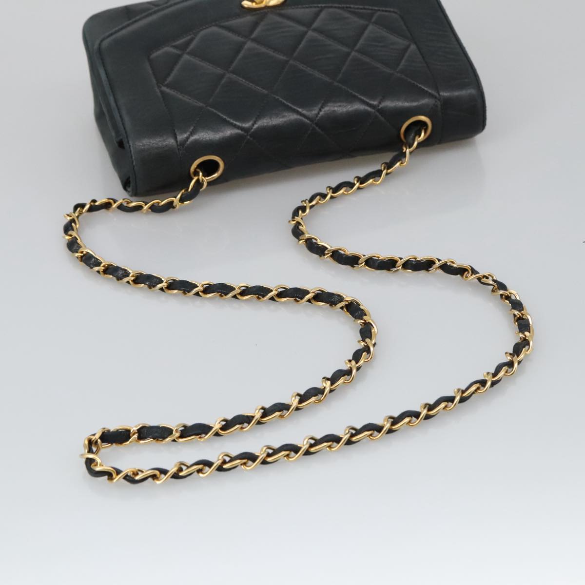 CHANEL Matelasse Chain Shoulder Bag Lamb Skin Black Gold CC 97459