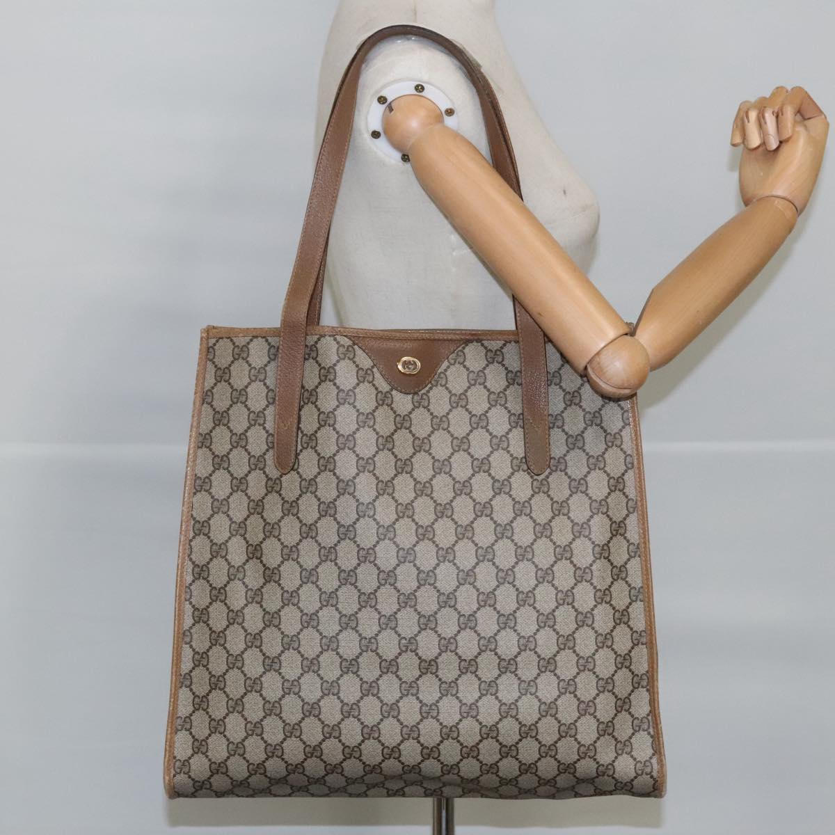 GUCCI GG Supreme Tote Bag PVC Leather Beige Gold 40 02 998 97520
