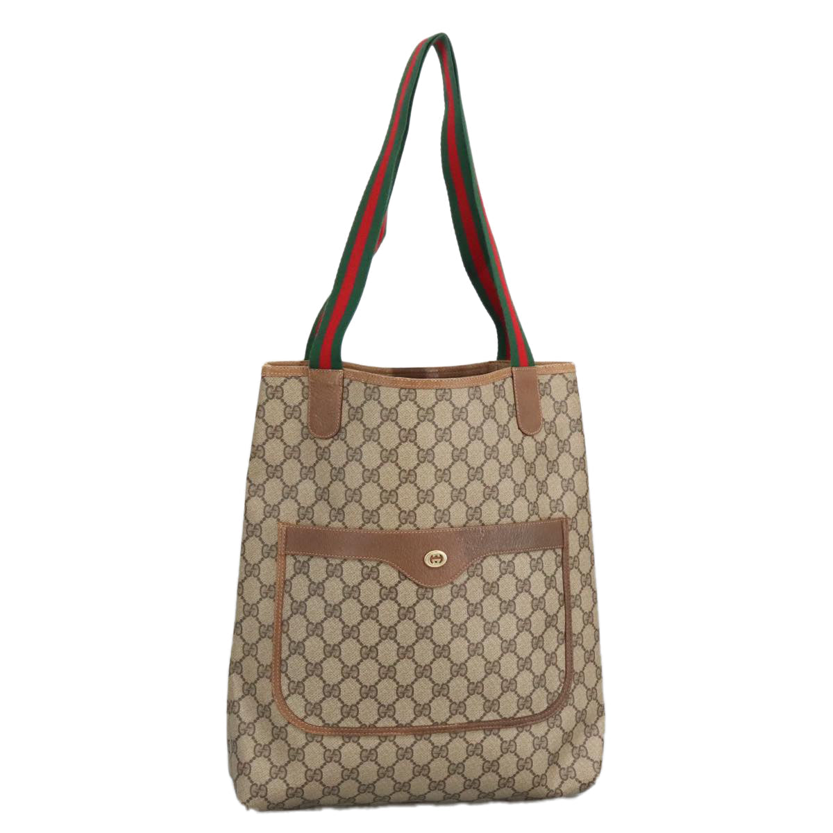 GUCCI GG Supreme Web Sherry Line Tote Bag PVC Leather Beige 89 02 003 97523