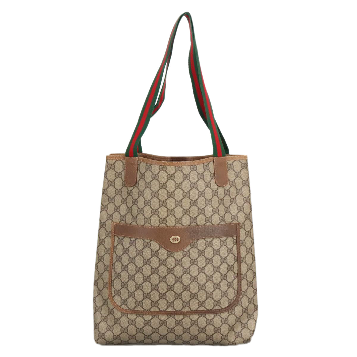 GUCCI GG Supreme Web Sherry Line Tote Bag PVC Leather Beige 89 02 003 97523