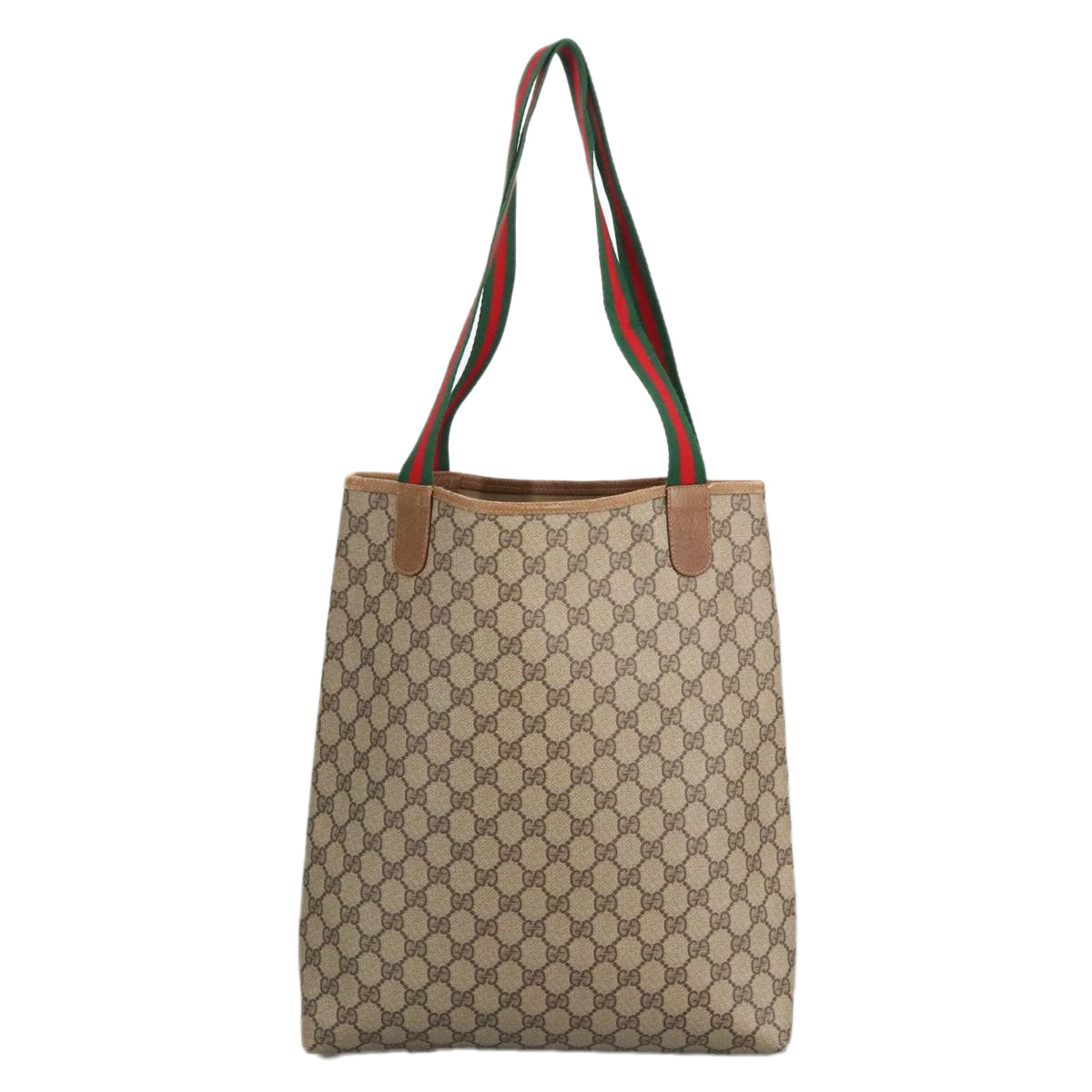 GUCCI GG Supreme Web Sherry Line Tote Bag PVC Leather Beige 89 02 003 97523