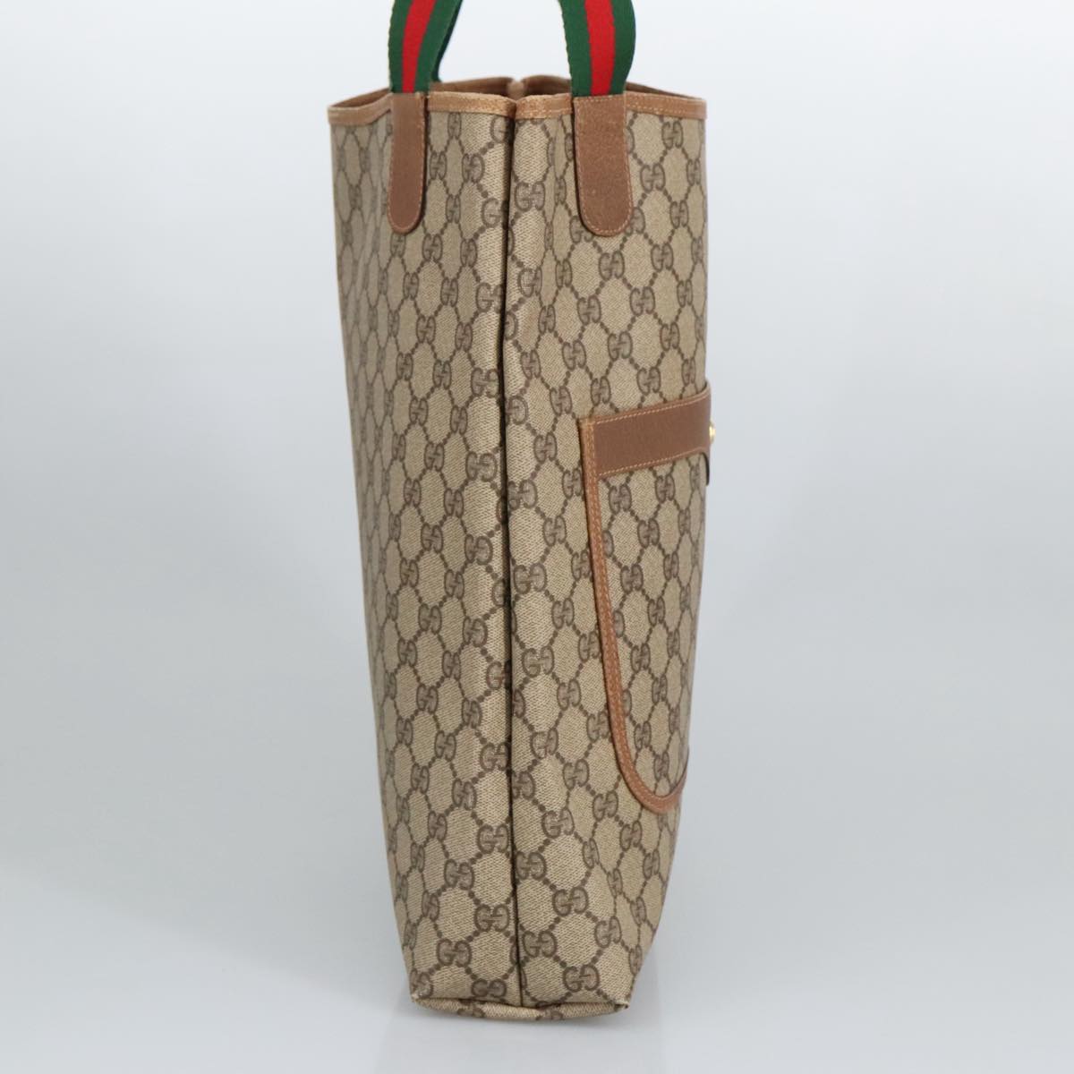 GUCCI GG Supreme Web Sherry Line Tote Bag PVC Leather Beige 89 02 003 97523