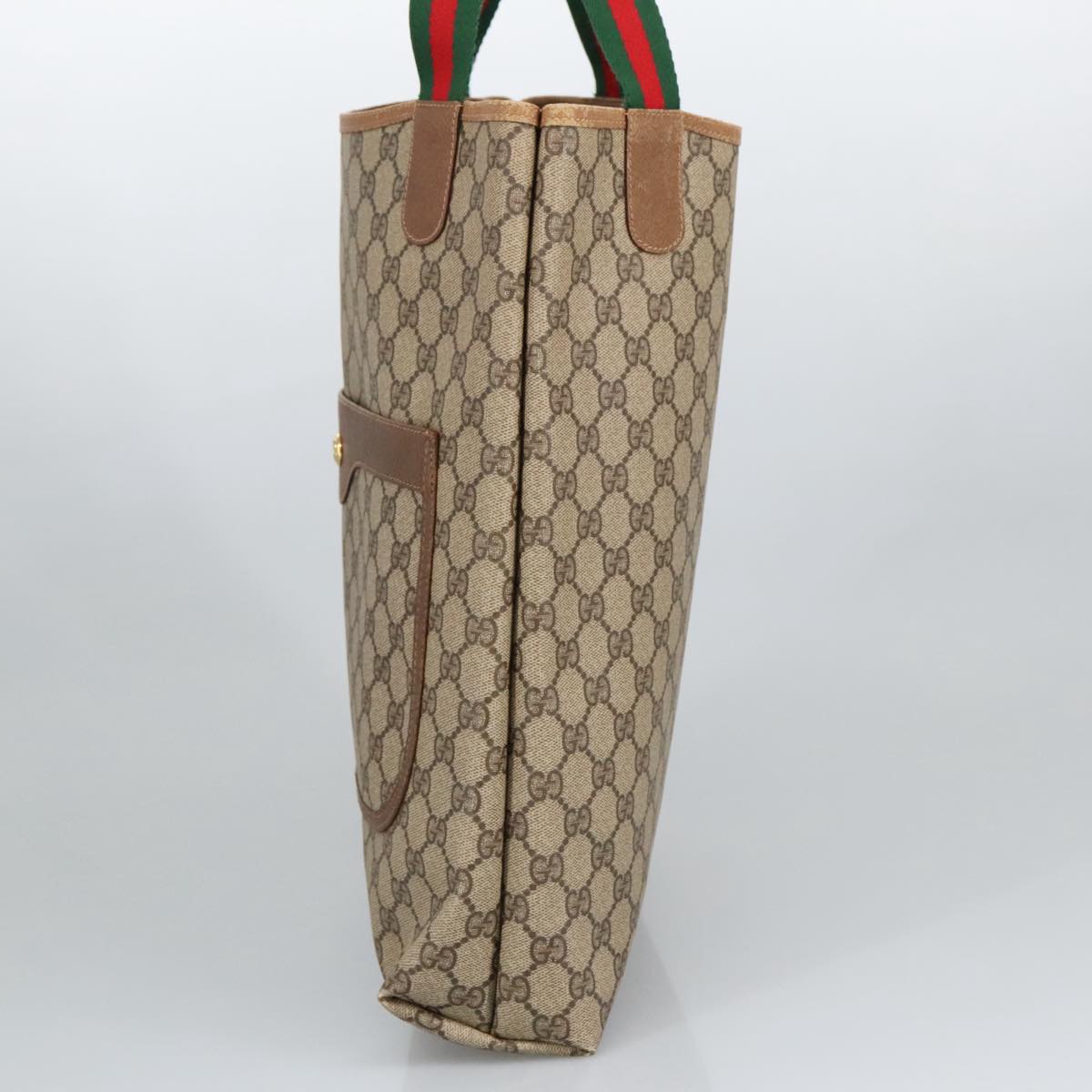 GUCCI GG Supreme Web Sherry Line Tote Bag PVC Leather Beige 89 02 003 97523