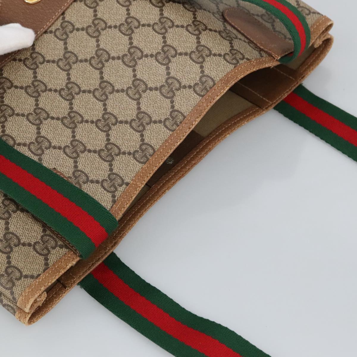 GUCCI GG Supreme Web Sherry Line Tote Bag PVC Leather Beige 89 02 003 97523
