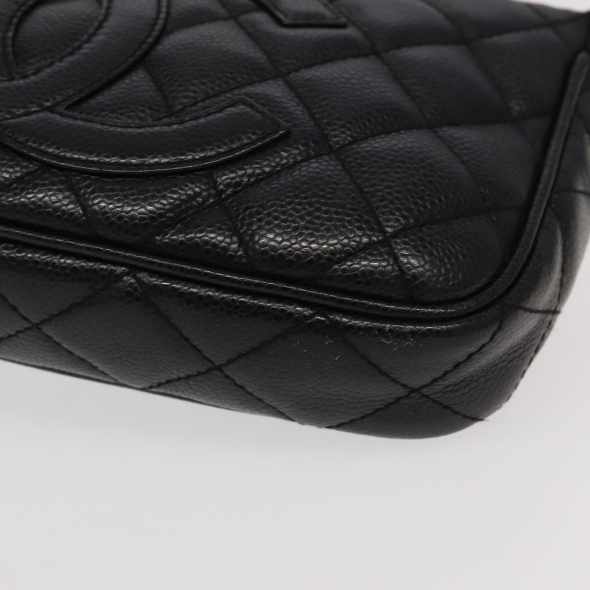 CHANEL Matelasse COCO Mark Chain Shoulder Bag Caviar Skin Black CC 97733A