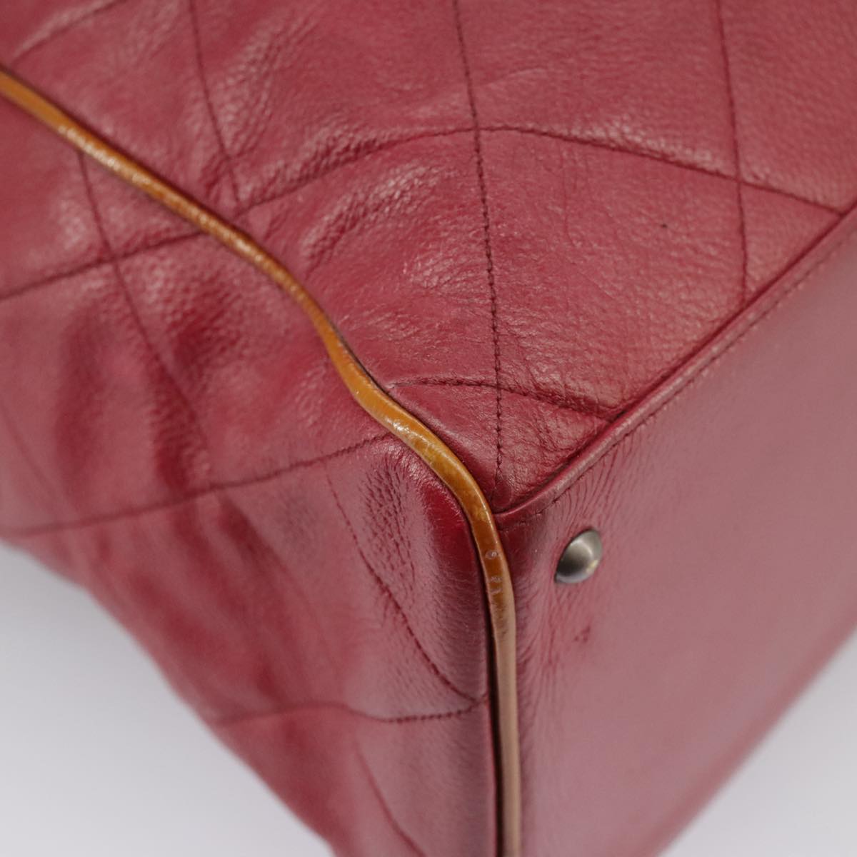 CHANEL Matelasse Boston Bag Caviar Skin Red CC 97743